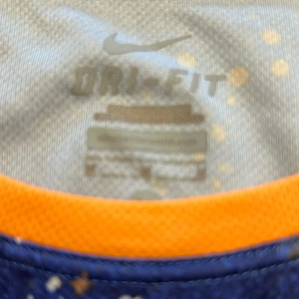 Nike running dry fit  Blue and Orange Splatter Shirt. Size m